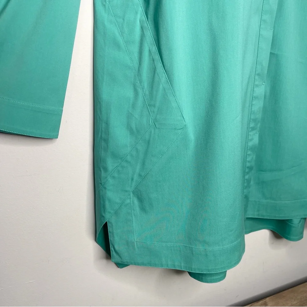 Ladies Lafayette 148 New York teal green blue button up down top size large - Picture 5 of 6